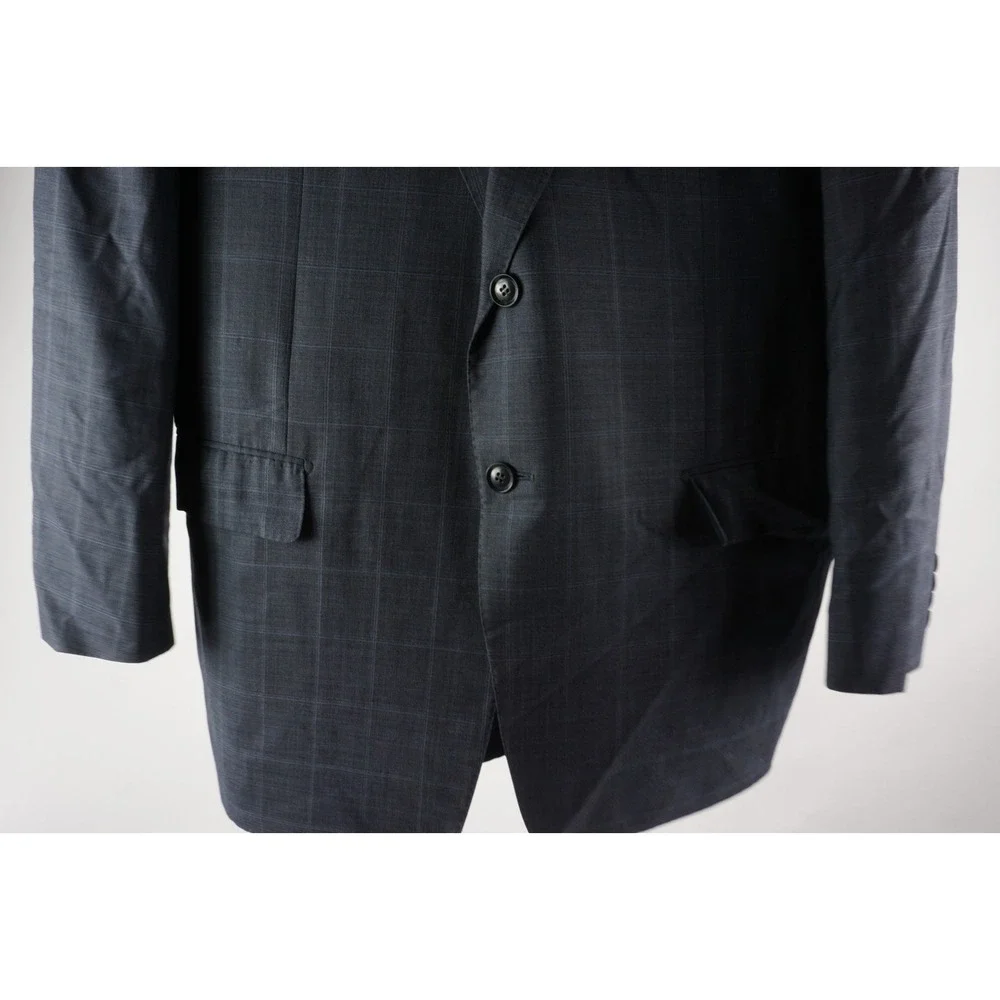 Pal Zileri Wool Silk‎ Windowpane Check Suit Jacket Men's 48R Blue Woven Notch